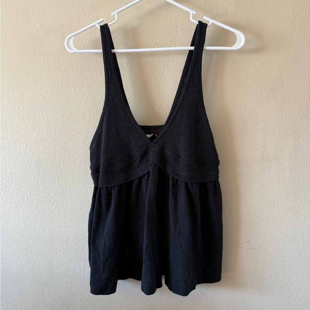 Free People Black Sleeveless V-Neck Babydoll Tank Top Empire Waist Size XS